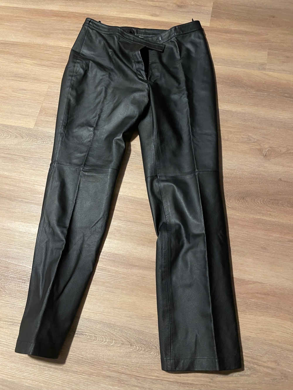Black Genuine Leather Straight-Leg Pants